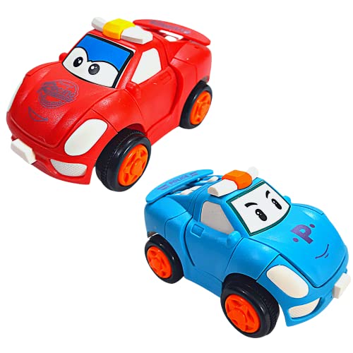 JoyMates Transforming Car to Robot Toy – Friction Powered Push & Go Bump and Transform Vehicle for Kids– PACK OF 2.