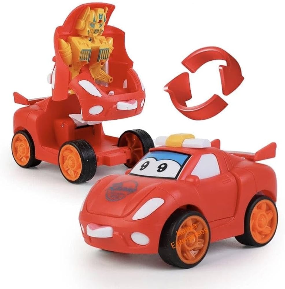 JoyMates Transforming Car to Robot Toy – Friction Powered Push & Go Bump and Transform Vehicle for Kids– PACK OF 2.
