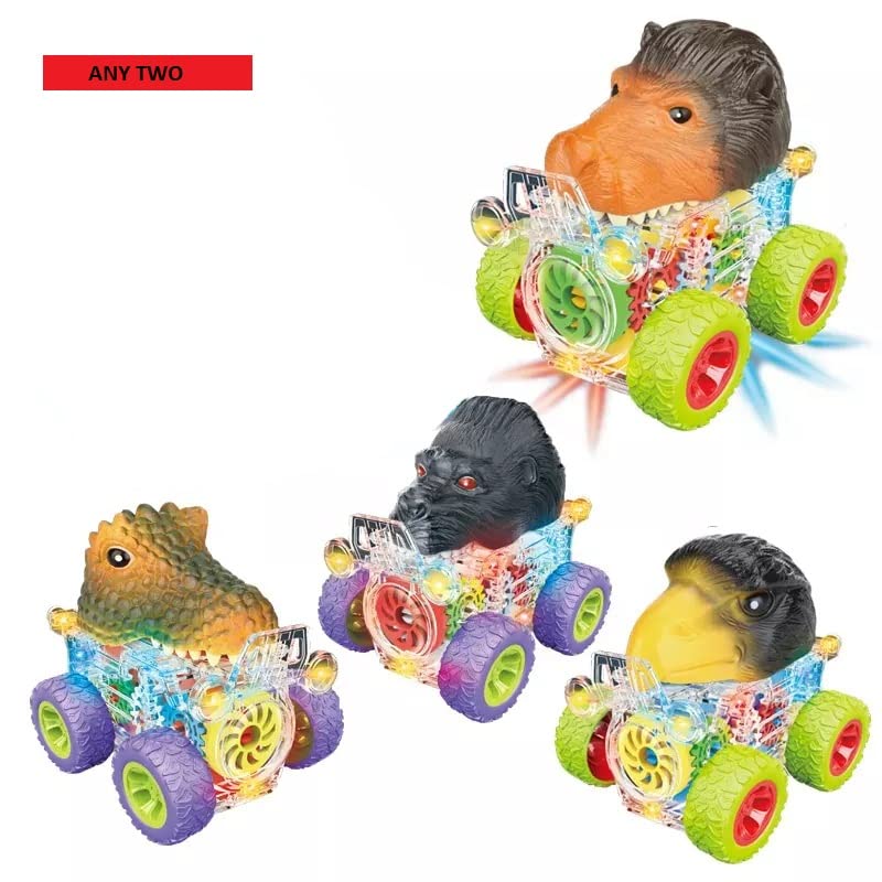 Funny Dino Pack of 2 Automobile Car Toy Set, Friction Powered Toy Vehicle Play Set for Kids