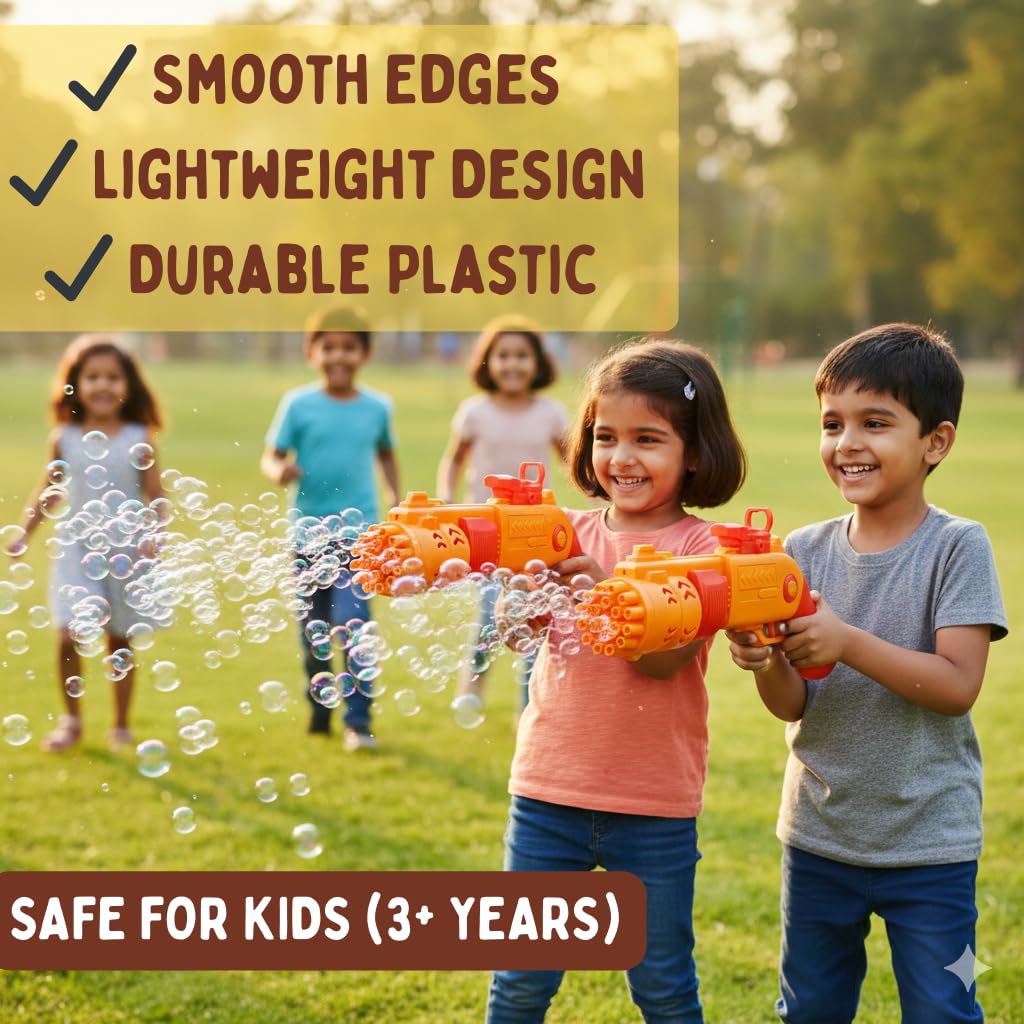 JoyMates Shot Gun Bubble Shooter for Kids |19 Hole Automatic Bubble Blaster | Battery Operated with Bubble Solution & Tray | Outdoor and Indoor Party Toy | Age 3+ for Girls and Boys
