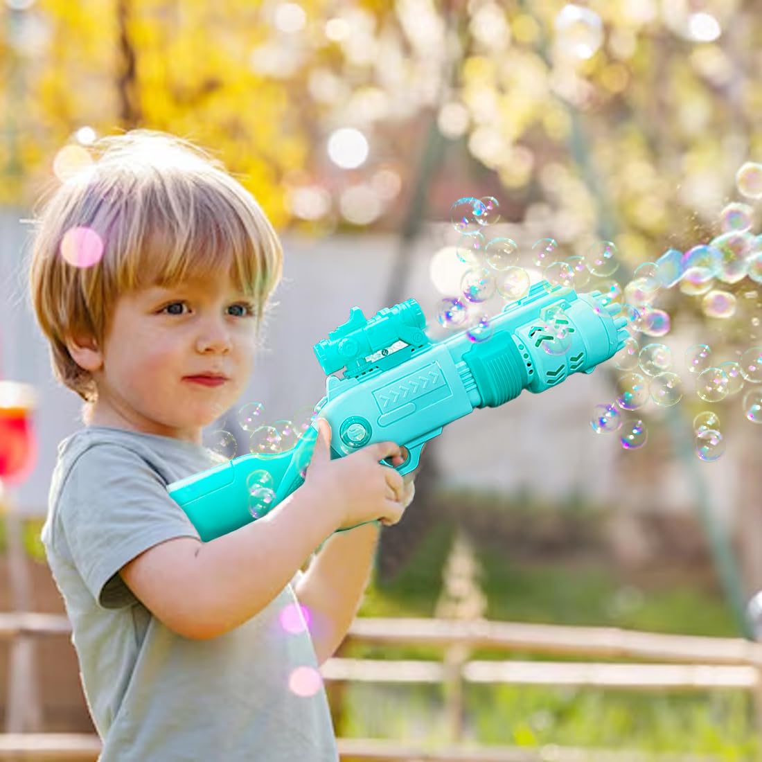 JoyMates Portable 19-Hole Electric Bubble Gun Machine for Kids, 5000+ Bubbles Per Minute, For Indoor & Outdoor Play.