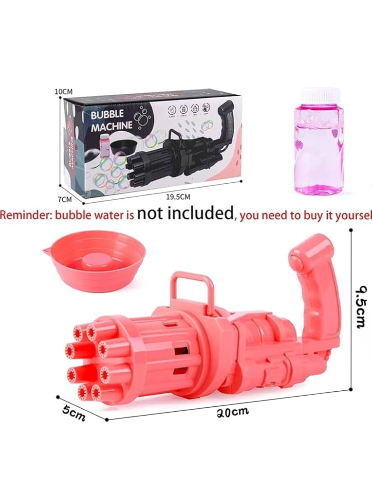 JoyMates 8 Hole Electric Gatling Bubble Gun for Kids with Soap Solution Indoor and Outdoor Toys for Toddlers Bubble Maker Gun Machine for Girls, Boys and for Parties (Multicolor, 3+ Year)