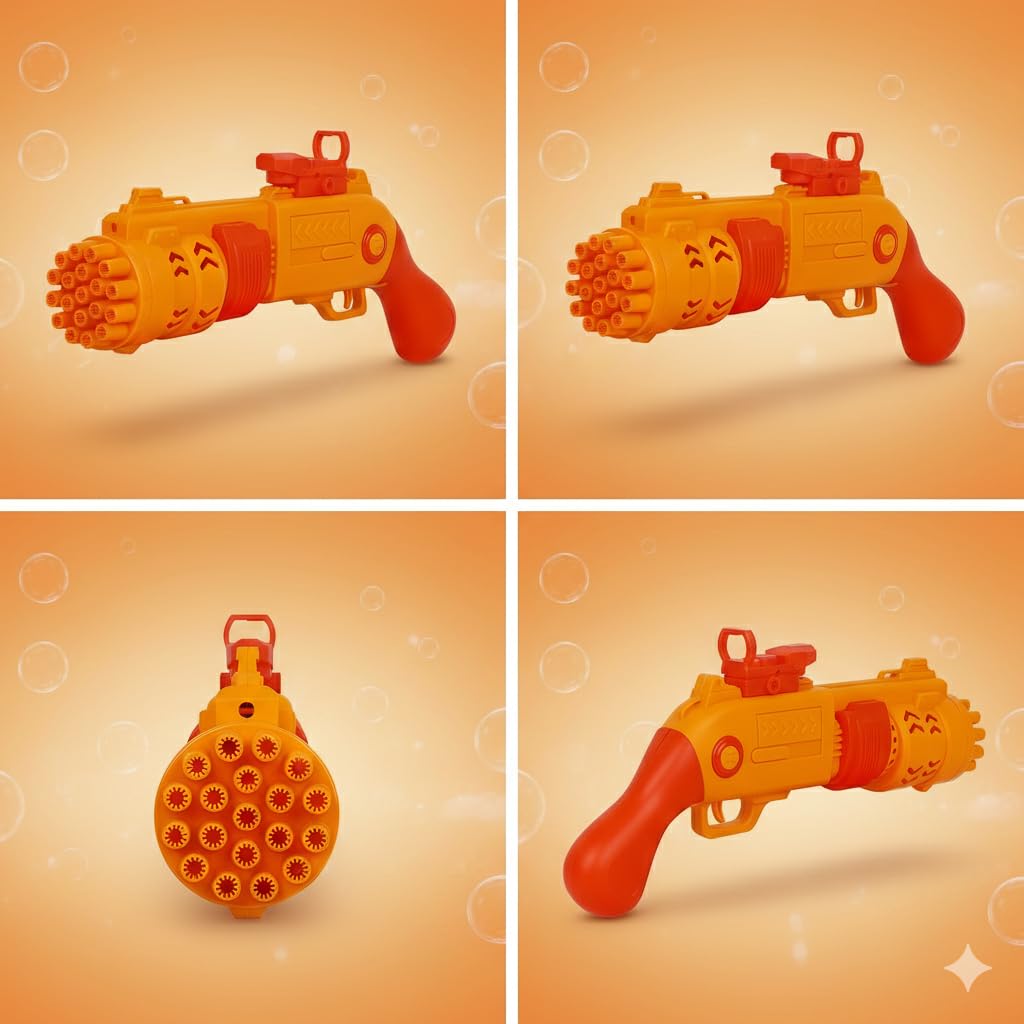 JoyMates Shot Gun Bubble Shooter for Kids |19 Hole Automatic Bubble Blaster | Battery Operated with Bubble Solution & Tray | Outdoor and Indoor Party Toy | Age 3+ for Girls and Boys