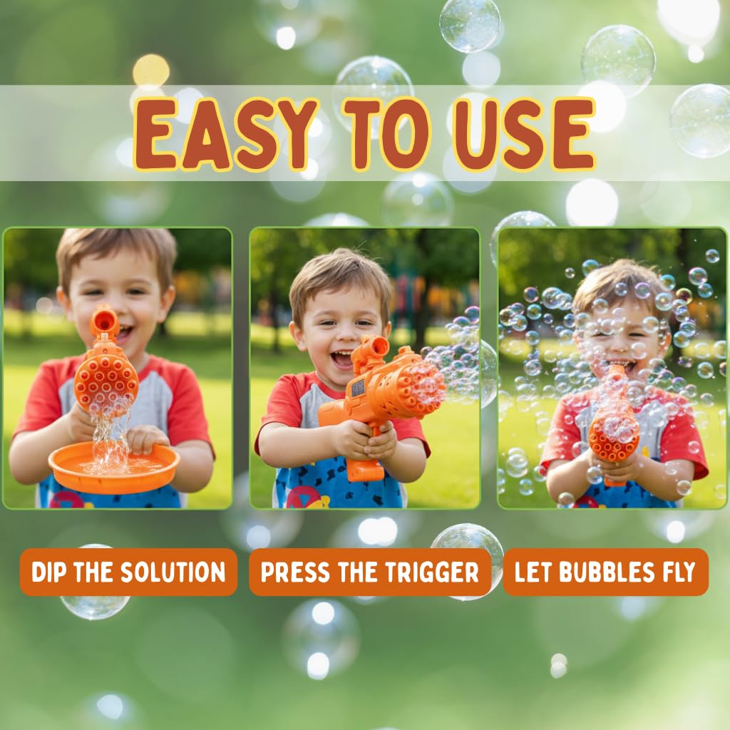 JoyMates Shot Gun Bubble Shooter for Kids |19 Hole Automatic Bubble Blaster | Battery Operated with Bubble Solution & Tray | Outdoor and Indoor Party Toy | Age 3+ for Girls and Boys