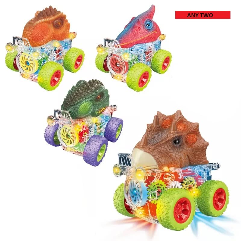 Funny Dino Pack of 2 Automobile Car Toy Set, Friction Powered Toy Vehicle Play Set for Kids