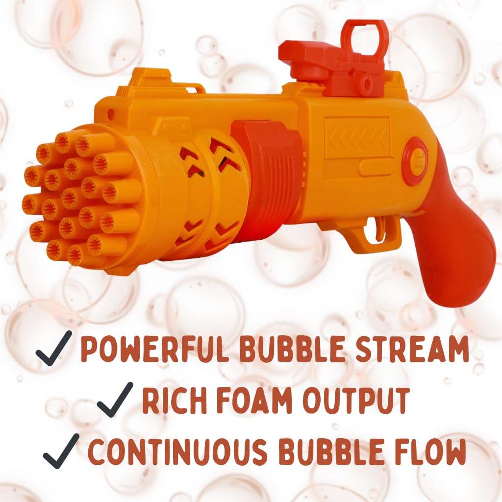 JoyMates Shot Gun Bubble Shooter for Kids |19 Hole Automatic Bubble Blaster | Battery Operated with Bubble Solution & Tray | Outdoor and Indoor Party Toy | Age 3+ for Girls and Boys