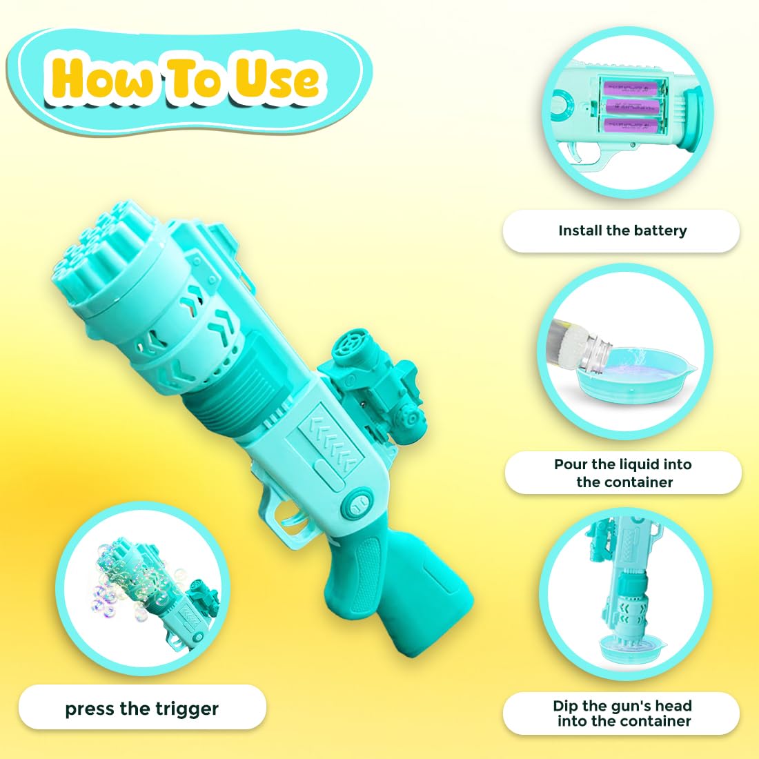 JoyMates Portable 19-Hole Electric Bubble Gun Machine for Kids, 5000+ Bubbles Per Minute, For Indoor & Outdoor Play.
