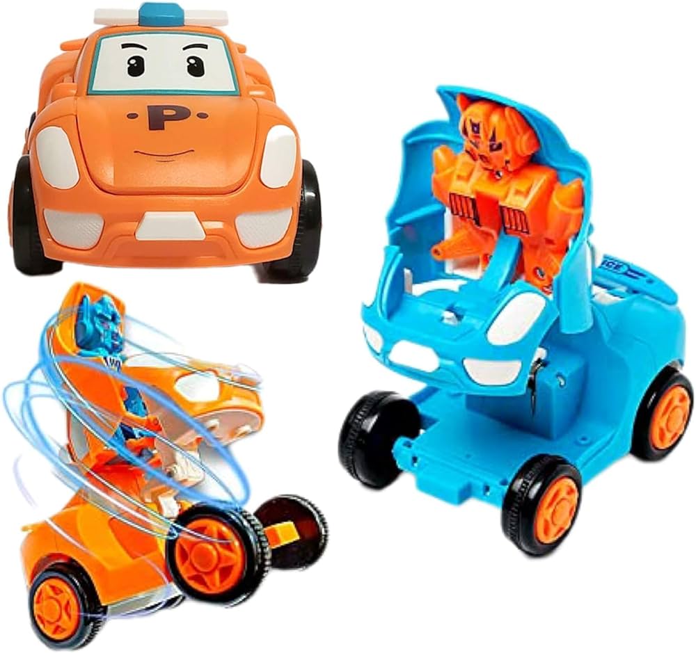 JoyMates Transforming Car to Robot Toy – Friction Powered Push & Go Bump and Transform Vehicle for Kids– PACK OF 2.