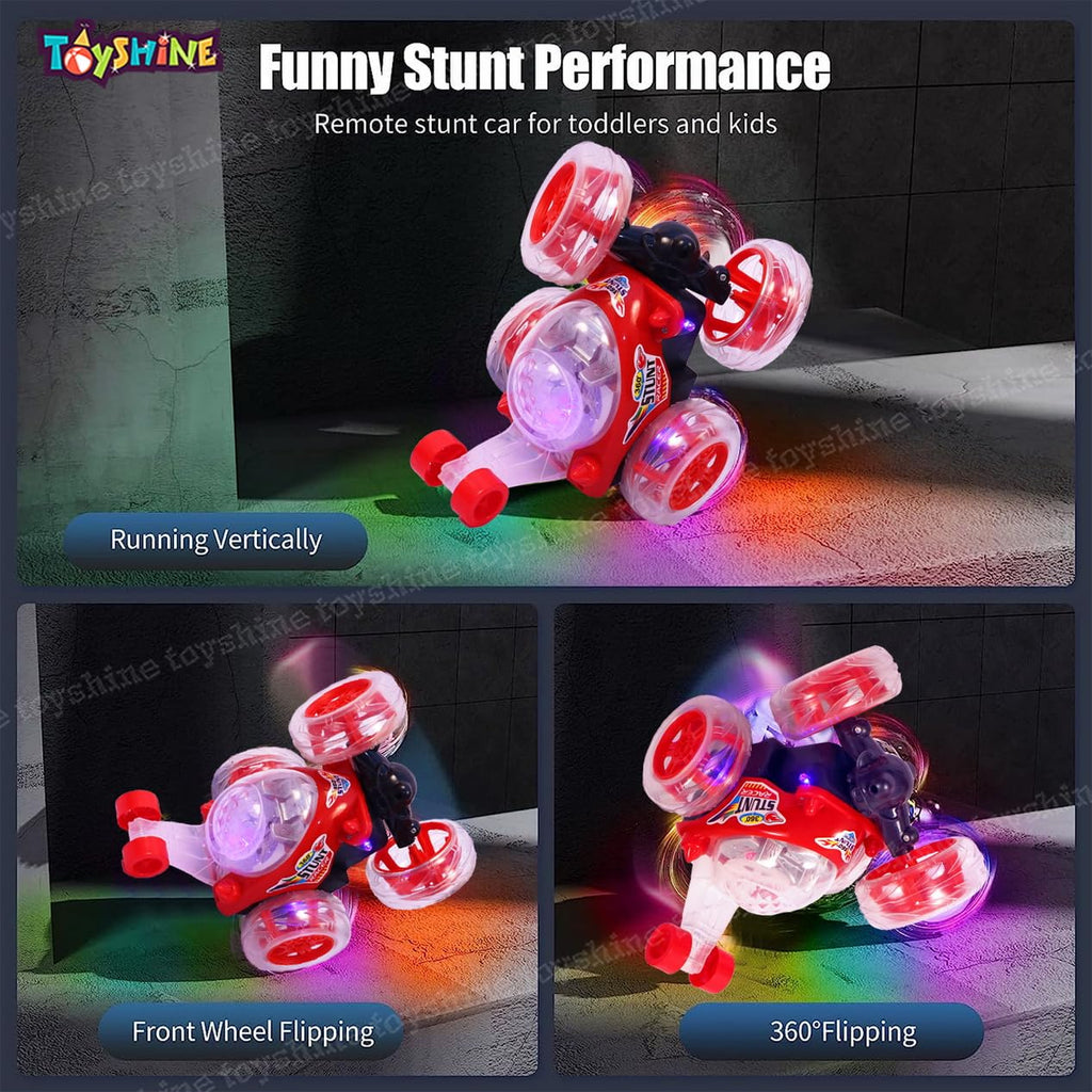 JoyMates Rechargeable 360 Degree Rotation Stunt King Remote Control Stunning Moves Car Toy for Kids with Colorful Flashing Lights and Dynamic Music - Multicolor (Color As Per Stock)