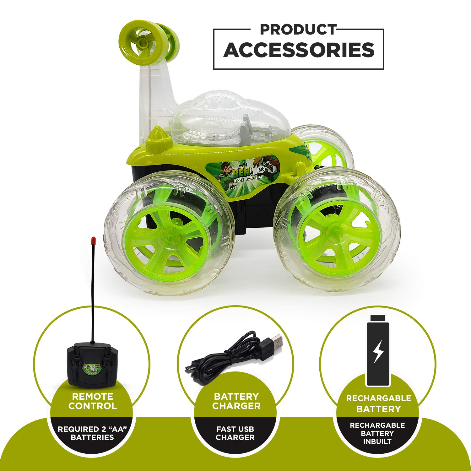 JoyMates Rechargeable 360 Degree Rotation Stunt King Remote Control Stunning Moves Car Toy for Kids with Colorful Flashing Lights and Dynamic Music - Multicolor (Color As Per Stock)