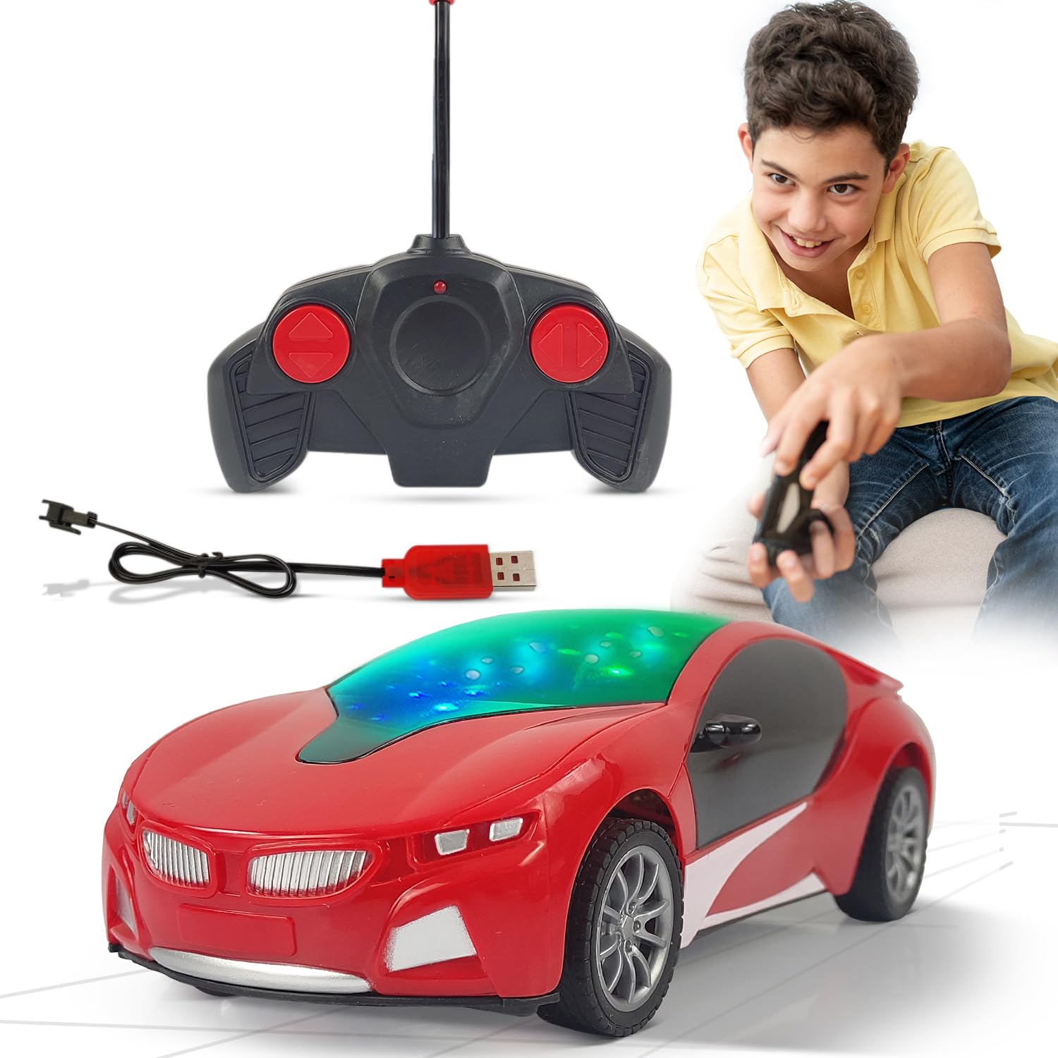 JoyMates 4 Function 3D Lighting Rechargeable Remote Control Car