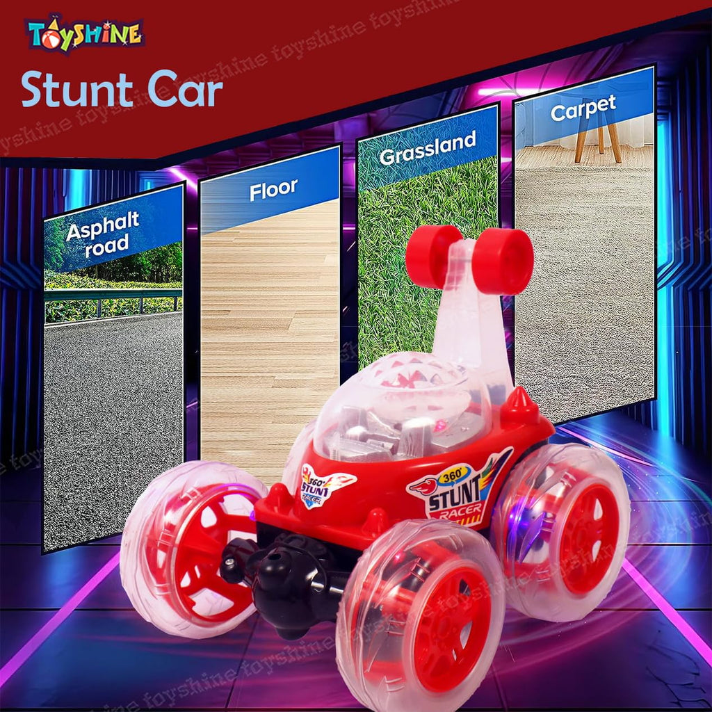 JoyMates Rechargeable 360 Degree Rotation Stunt King Remote Control Stunning Moves Car Toy for Kids with Colorful Flashing Lights and Dynamic Music - Multicolor (Color As Per Stock)