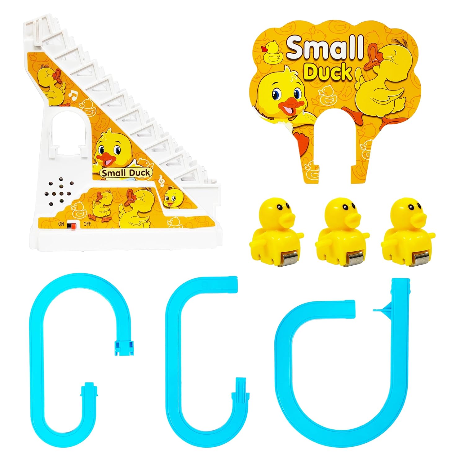 JoyMates  Duck Slide Toy Set, Funny Automatic Duck Chasing Race Track Game Set, Climbing Duckling Lovely Toy Escalator with Lights and Music, Cute Cartoon Ladder with 3 Ducks