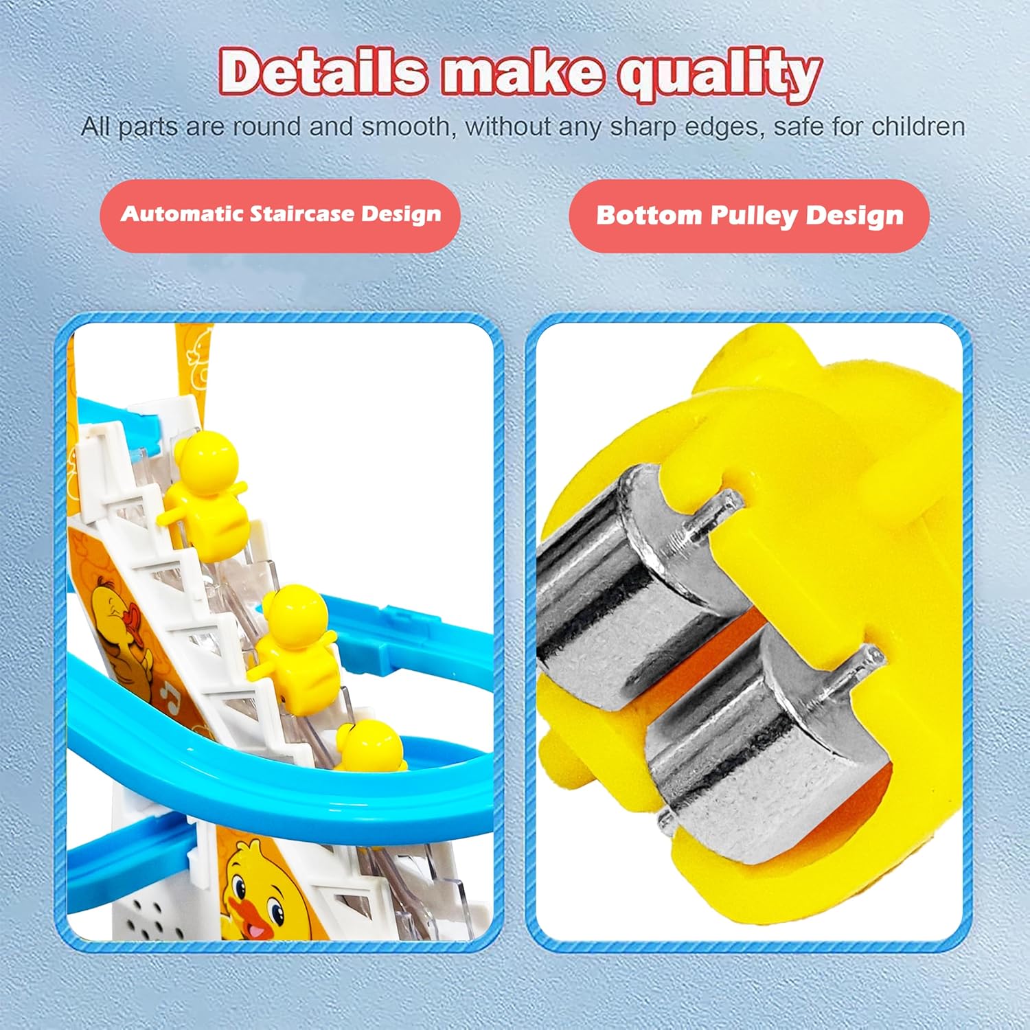 JoyMates  Duck Slide Toy Set, Funny Automatic Duck Chasing Race Track Game Set, Climbing Duckling Lovely Toy Escalator with Lights and Music, Cute Cartoon Ladder with 3 Ducks