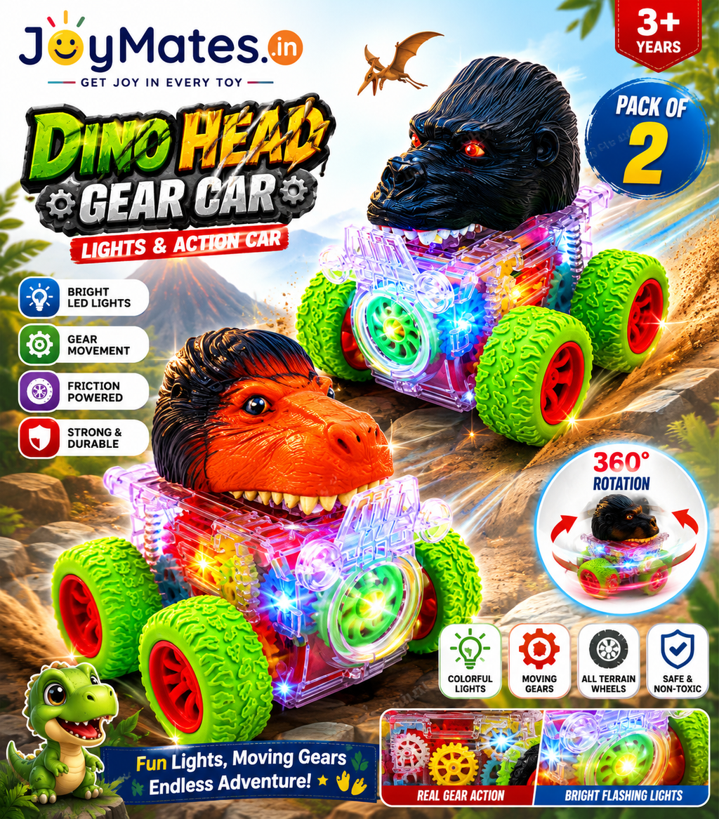 Funny Dino Pack of 2 Automobile Car Toy Set, Friction Powered Toy Vehicle Play Set for Kids