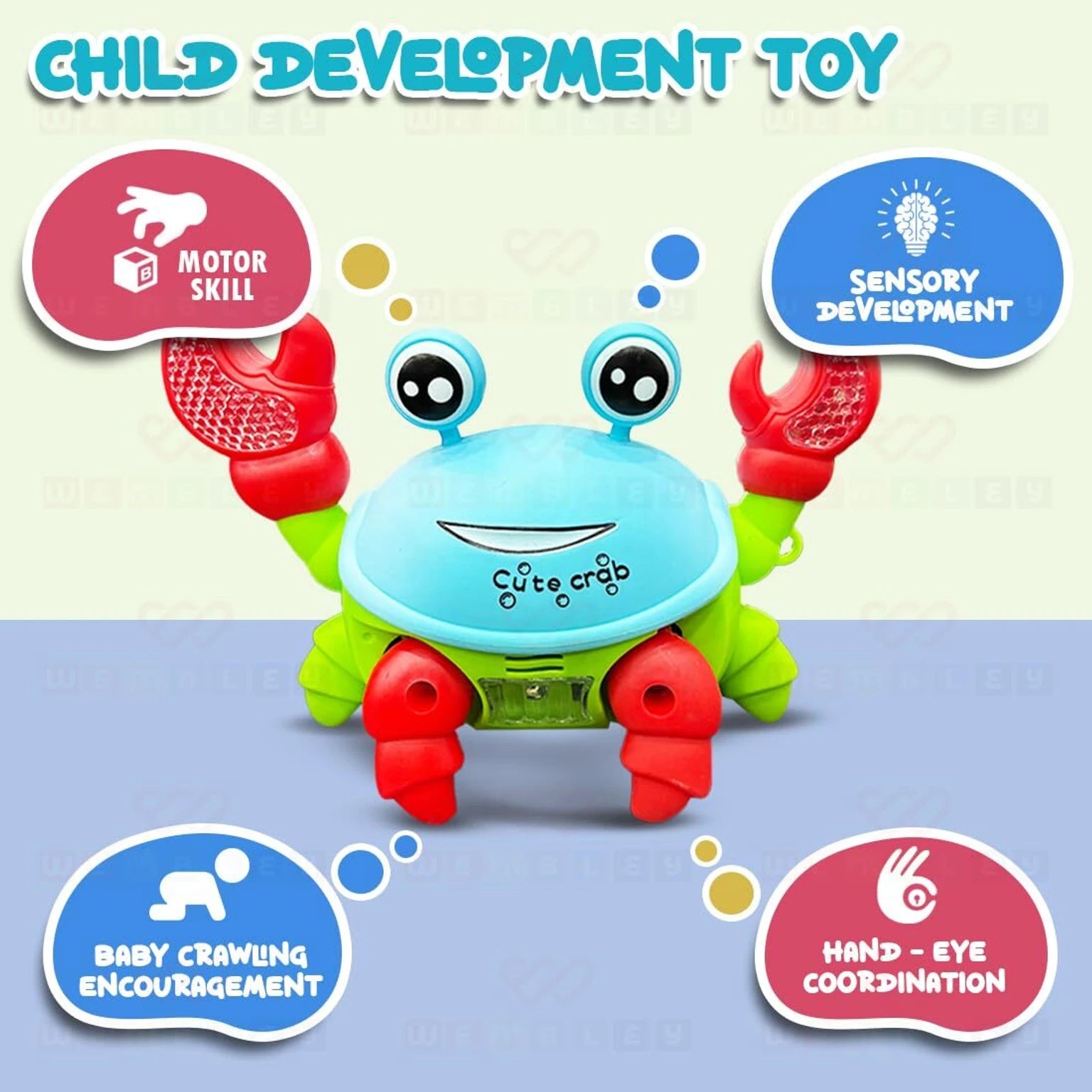 JoyMates Crawling Crab Baby Musical Kids Toy With LED Lights And Music Walking Moving for Toddlers (Multicolor).