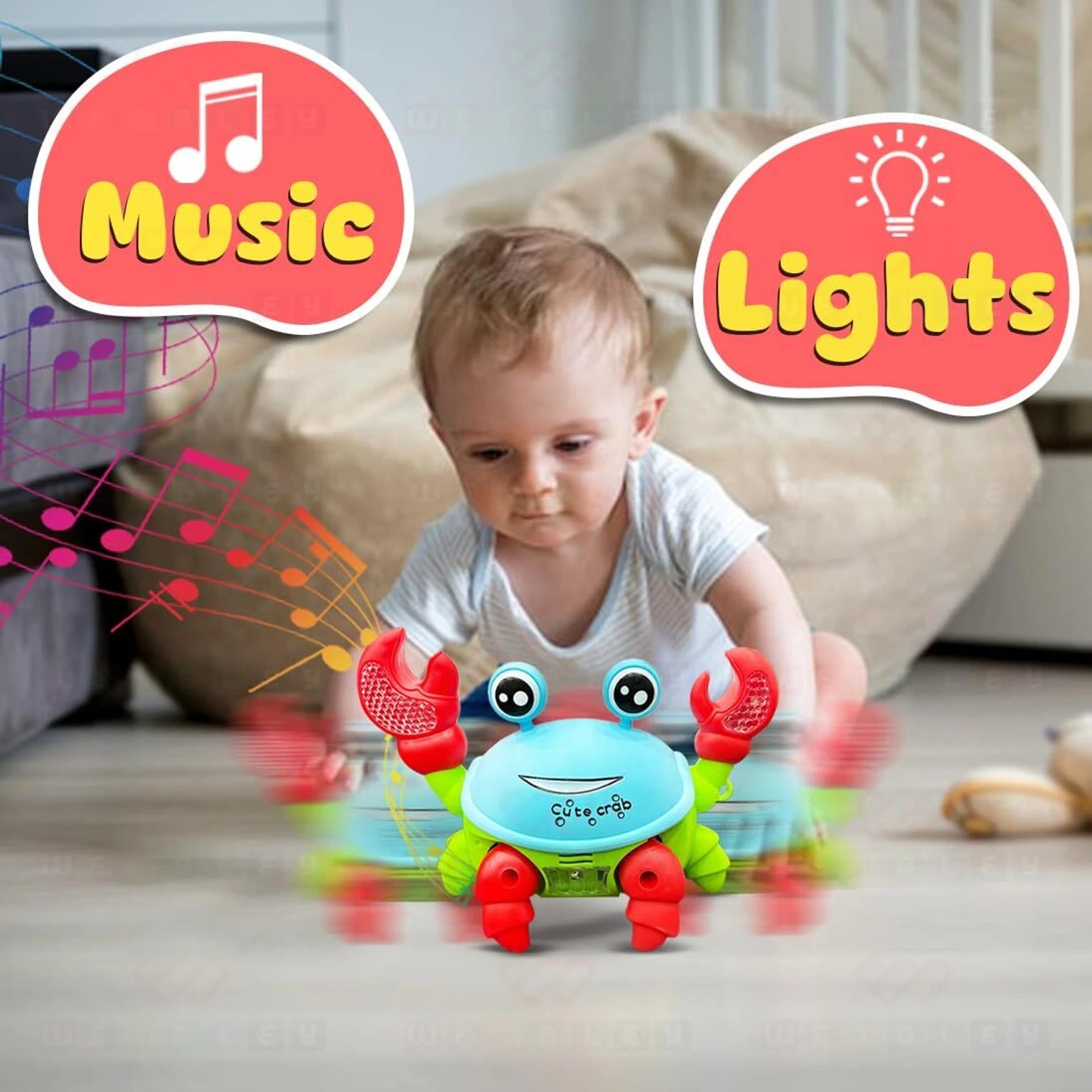 JoyMates Crawling Crab Baby Musical Kids Toy With LED Lights And Music Walking Moving for Toddlers (Multicolor).