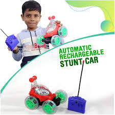 JoyMates Rechargeable 360 Degree Rotation Stunt King Remote Control Stunning Moves Car Toy for Kids with Colorful Flashing Lights and Dynamic Music - Multicolor (Color As Per Stock)