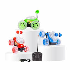 JoyMates Rechargeable 360 Degree Rotation Stunt King Remote Control Stunning Moves Car Toy for Kids with Colorful Flashing Lights and Dynamic Music - Multicolor (Color As Per Stock)