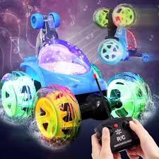 JoyMates Rechargeable 360 Degree Rotation Stunt King Remote Control Stunning Moves Car Toy for Kids with Colorful Flashing Lights and Dynamic Music - Multicolor (Color As Per Stock)