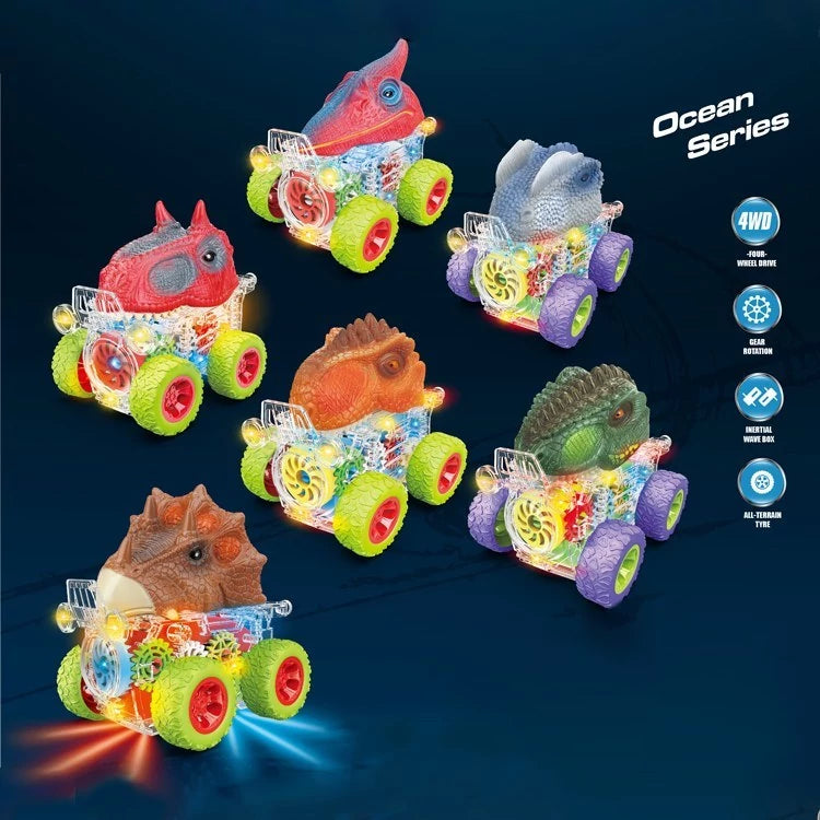 Funny Dino Pack of 2 Automobile Car Toy Set, Friction Powered Toy Vehicle Play Set for Kids
