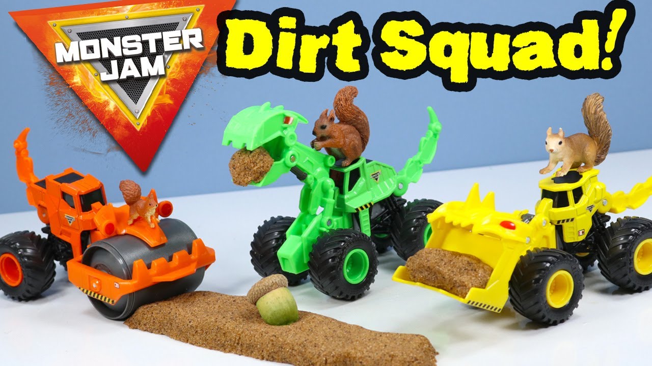 JoyMates Dirt Squad 3-Pack of Monster Trucks with Moving Parts, 1:64 Scale Die-Cast Vehicles.