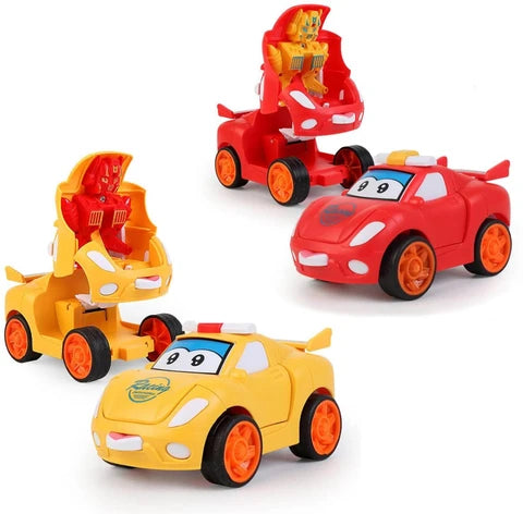 JoyMates Transforming Car to Robot Toy – Friction Powered Push & Go Bump and Transform Vehicle for Kids– PACK OF 2.